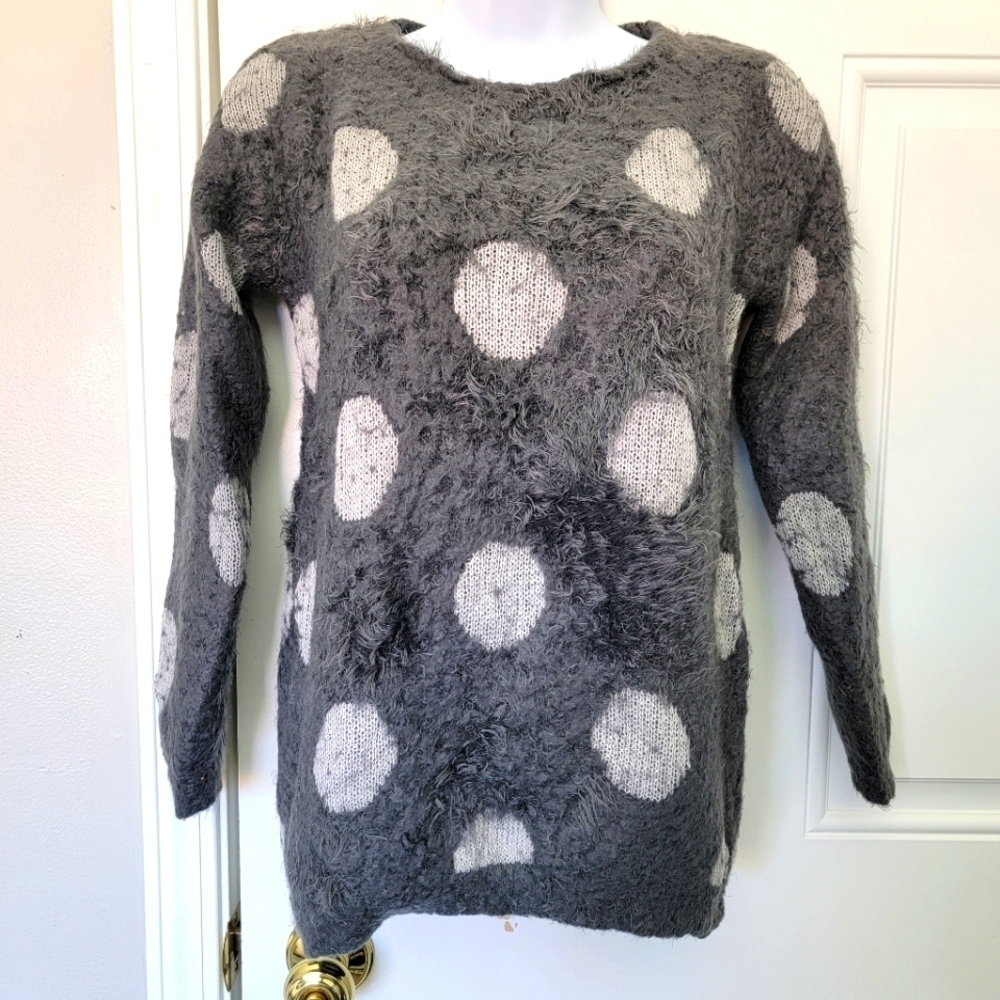 Joseph A Crewneck Sweater Eyelash Dark And Light Gray Circles Soft Fuzzy Size S